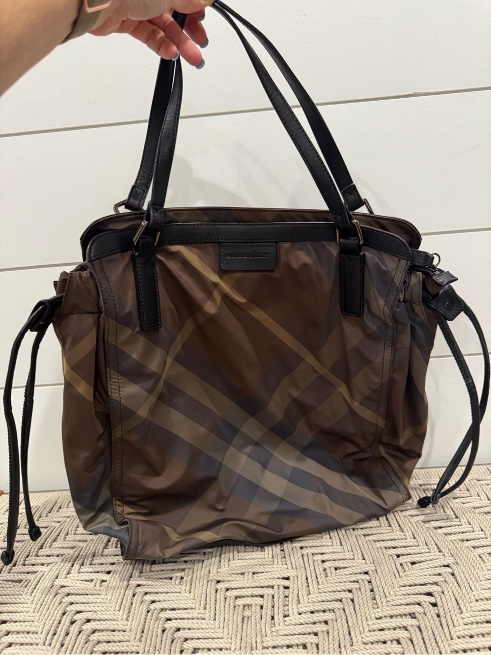 New Burberry Buckleigh Brown nylon Check Packable Tote